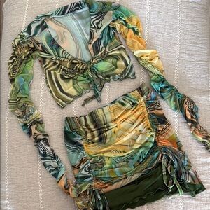 Multicolor Print Skirt Set, Crop Top, Festival Outfit, Coachella, Rave, S
